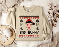 bad bunny ugly christmas ornament sweatshirt - festive holiday music fan apparel - bunny lover gift