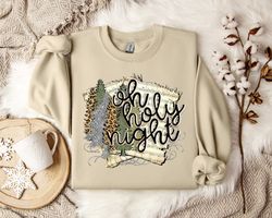 cozy 'oh holy night' pullover sweatshirt - classic christmas apparel, religious christmas 'oh holy night' sweatshirt - f