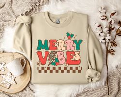 cozy merry vibes pullover - unisex christmas sweater, vintage merry vibes sweatshirt - nostalgic winter fashion
