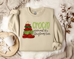 festive crocin around christmas winter sweatshirt, holiday season crocin lover's cozy christmas pullover, crocin enthusi