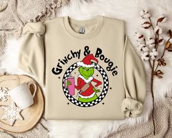 grinch bougie christmas sweatshirt, chic and cozy pullover for fashionable winter vibes - luxurious casual wear for her