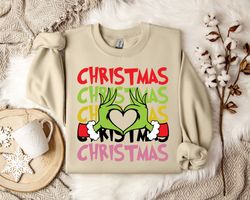 grinch heart christmas sweatshirt, holiday winter pullover  cozy xmas jumper  seasonal sweater  gift for her or him  fes