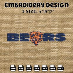 chicago bears embroidery pattern, chicago bears embroidery designs, nfl logo embroidery files