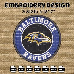 baltimore ravens machine embroidery pattern, nfl ravens embroidery designs, nfl logo embroidery files, digital download