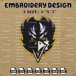 baltimore ravens machine embroidery pattern, nfl ravens embroidery designs, nfl logo embroidery files, digital download
