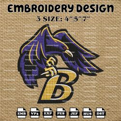 baltimore ravens machine embroidery pattern, nfl ravens embroidery designs, nfl logo embroidery files, digital download