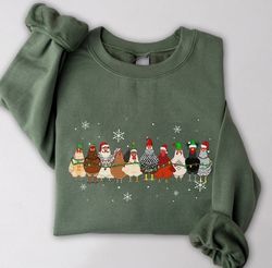 christmas chickens sweatshirt, cute chicken farm animals holiday shirt, trendy santa hat animal farmer heiffer bull gift