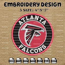 atlanta falcons embroidery pattern, nfl atlanta falcons embroidery designs, nfl logo embroidery files