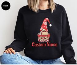 custom christmas gifts, funny gnome long sleeve shirts, personalized gifts, christmas sweatshirt, holiday hoodies, custo