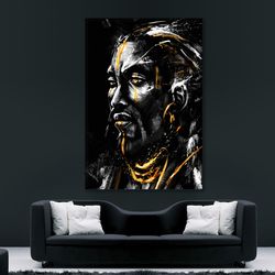 african chief with golden eyes and patterns on his face canvas, african wall art, framed arti hight quality print, ready