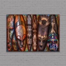 african traditional masks canvasposter, african mask wall art, canvas design, home decor, office decor, ready to hang