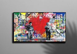 banksy horse wall decor, banksy street canvas art, horse graffiti art, banksy horse rider, painting art canvas, street c