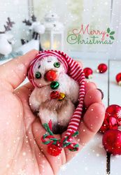 handmade snowman teddy - style christmas gift for friend pocket friend collectible toy snowman in a hat