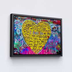 love and heart canvas, banksy love and heart graffiti poster, motivational and inspirational street art decor, framed ar