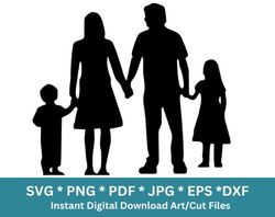 nuclear family silhouette, family silhouette, family svg, family png, family cricut, family vector, parents children kid