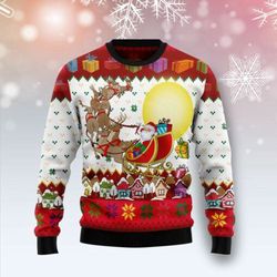 reindeer dog & santa claus ugly christmas sweater adult us1672