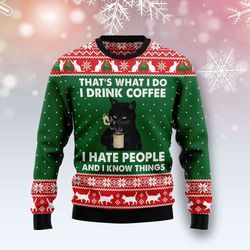 get festive with the black cat drink coffee ugly christmas sweater