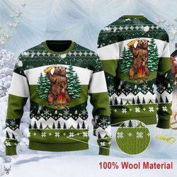 get festive with bear beer campfire 3d ugly christmas sweater