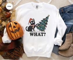 christmas cats crewneck sweatshirt, christmas tree graphic tees, cat dad long sleeve t-shirt, cat owners gift, xmas clot