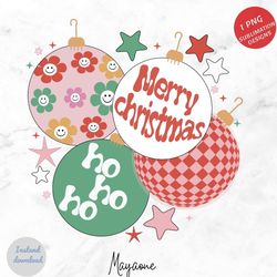 retro christmas ornaments png sublimation design download, png digital download, whimsical design