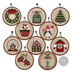 merry christmas cross stitch pattern set, 3 inch christmas hoop embroidery, christmas home decor, pdf digital file 395