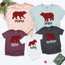 family bear shirts, matching family bear, christmas tee, mama bear plaid shirt, papa bear shirts, baby bear shirt, famil