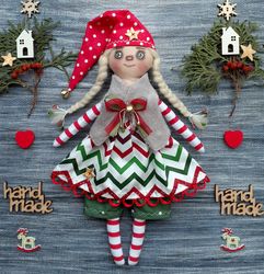 Christmas Elf cloth doll rag doll-gift softie plush stuffed doll textile doll fabric doll decoration Gnome home decor