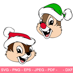 chip & dale santa hat bundle svg, christmas svg, disney christmas svg, santa claus svg, cricut, silhouette vector cut