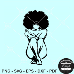 afro woman seated svg, african american svg, black woman svg, black girl magic svg