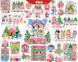 Pink Bluey Christmas Png Bundle, Bluey dog & Family Png, Christmas Png, Disney christmas Png, Pink Christmas Png