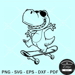 dinosaur on skateboard svg, dino with sunglasses svg, dino skating svg