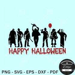happy halloween characters svg, halloween characters svg, horror movie characters svg
