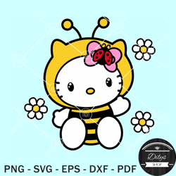 hello kitty flower bee svg, hello kitty bee svg, sanrio svg, kawaii cat svg