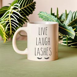 live laugh lashes, lash tech gift, cosmetology graduate, beauty salon decor, lash artist coffee mug, christmas, esthetic