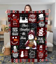 blanket for christmas snowman merry and bright home decor fleece sherpa blanket, christmas blanket, christmas trees gift