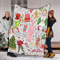 christmas movie grinch christmas blanket, grinch fleece blanket, movie quilt, christmas gift for her, grinch movie shirt