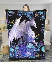 dragon blanket, gift for son, grandson fleece sherpa blanket, christmas blanket, dragon birthday gift, dragon throws, dr