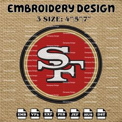 san francisco 49ers embroidery files, nfl logo embroidery designs, nfl 49ers, nfl machine embroidery designs