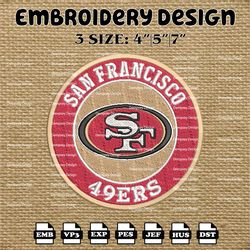 san francisco 49ers embroidery files, nfl logo embroidery designs, nfl 49ers, nfl machine embroidery designs