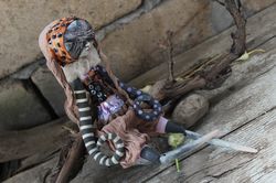 handmade doll blind acrobat. creepy, horror, halloween, gothic, witch doll.