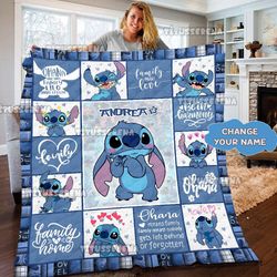 personalized stitch and lilo blanket, cute stitch blanket, stitch quilt, stitch christmas gift blanket, personalized kid