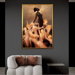 african woman painting canvas print, unique artwork, ready to hang, framed wall art, african girl print