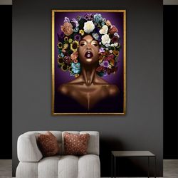 afro american woman painting, canvas print, african woman art, artwork, wall decor