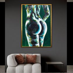 erotic canvas art print, sexy woman nude artwork, sensual bedroom wall decor, female body print