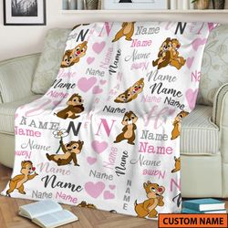 custom name chip n' dale blanket, chip and dale sherpa blanket, baby name blanket, baby blanket.jpg