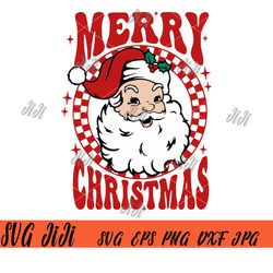 merry christmas santa svg png, christmas vibes svg, retro santa claus svg