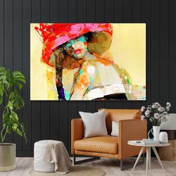 fashion drawing of model in red hat fashion illustration roll up canvas, stretched canvas art, framed wall art painting-