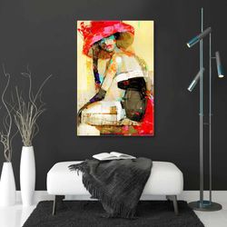 fashion drawing of model in red hat fashion illustration roll up canvas, stretched canvas art, framed wall art painting