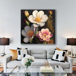 flower wall art, living room wall art, gift for mom, living room wall art, roll up canvas, stretched canvas art, framed