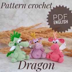 crochet pattern soft toy dragon. soft toy for baby. gift for girls and boys. pdf english